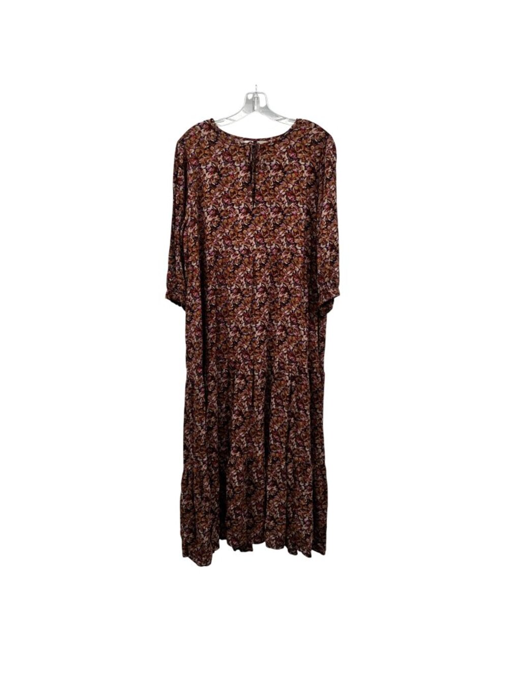 Natural Life Floral Maxi Dress 3/4 Sleeve Brown/Multi Boho Size L/XL